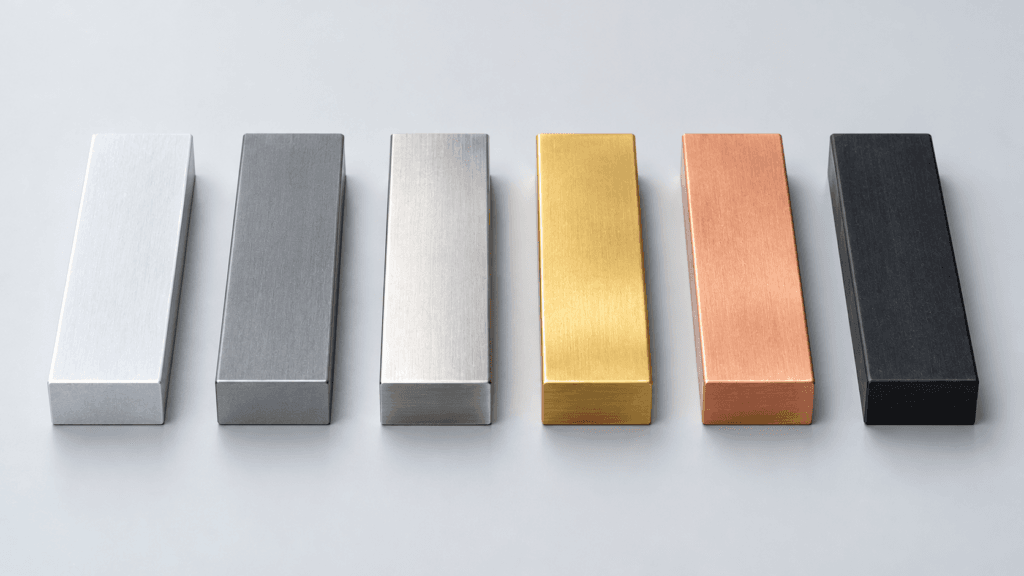 Display of metal samples in six different materials